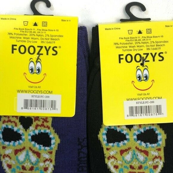 2 PAIRS Foozys Women's Socks, DAY OF THE DEAD Prin - Picture 4 of 4